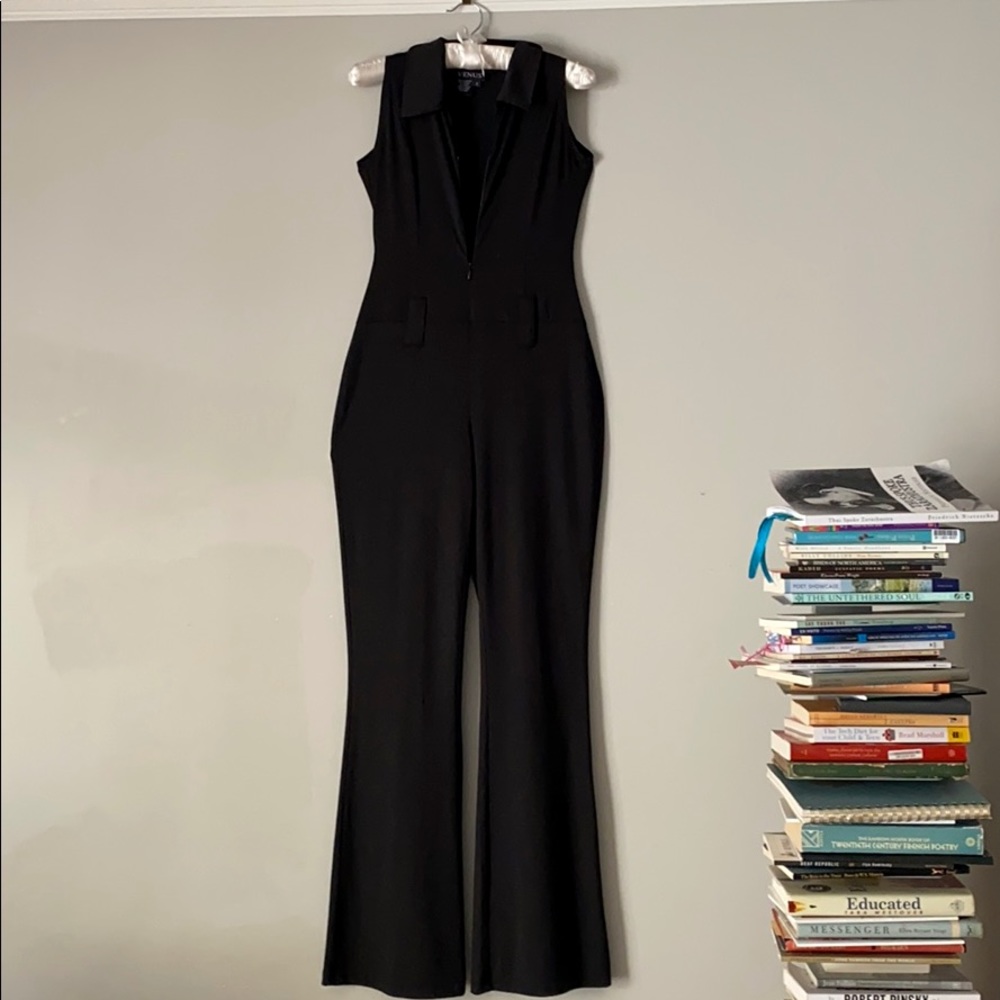 Venus jumpsuit zipper front collar straight leg S